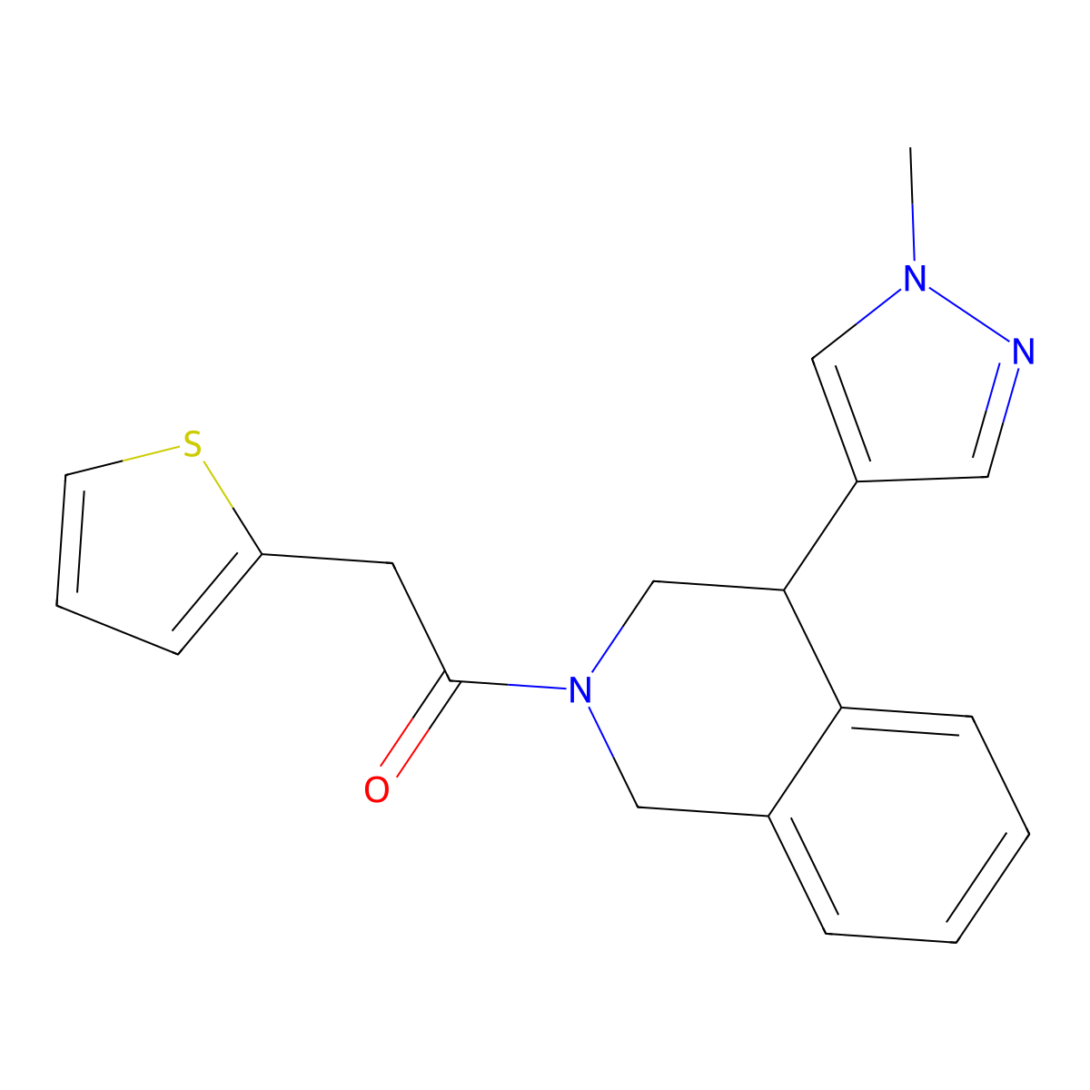 1-(4-(1-methyl-1H-pyrazol-4-yl)-3,4-dihydroisoquinolin-2(1H)-yl)-2-(thiophen-2-yl)ethanone molecular structure, CAS 2034422-14-3