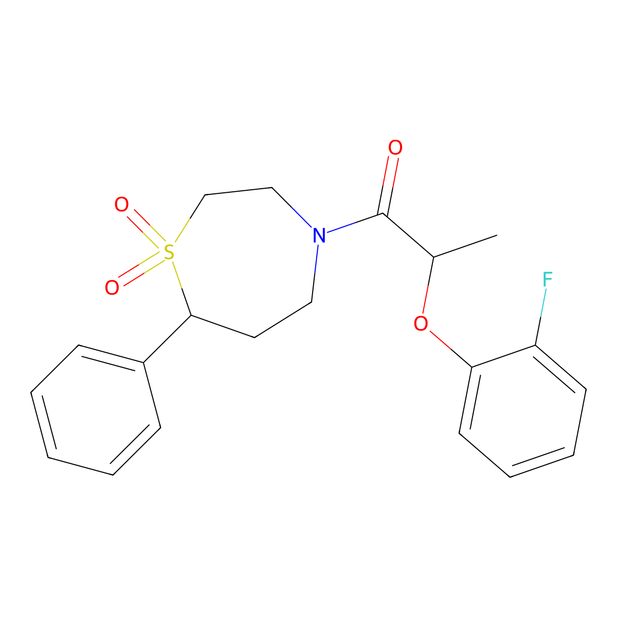 1-(1,1-Dioxido-7-phenyl-1,4-thiazepan-4-yl)-2-(2-fluorophenoxy)propan-1-one molecular structure, CAS 2034422-15-4