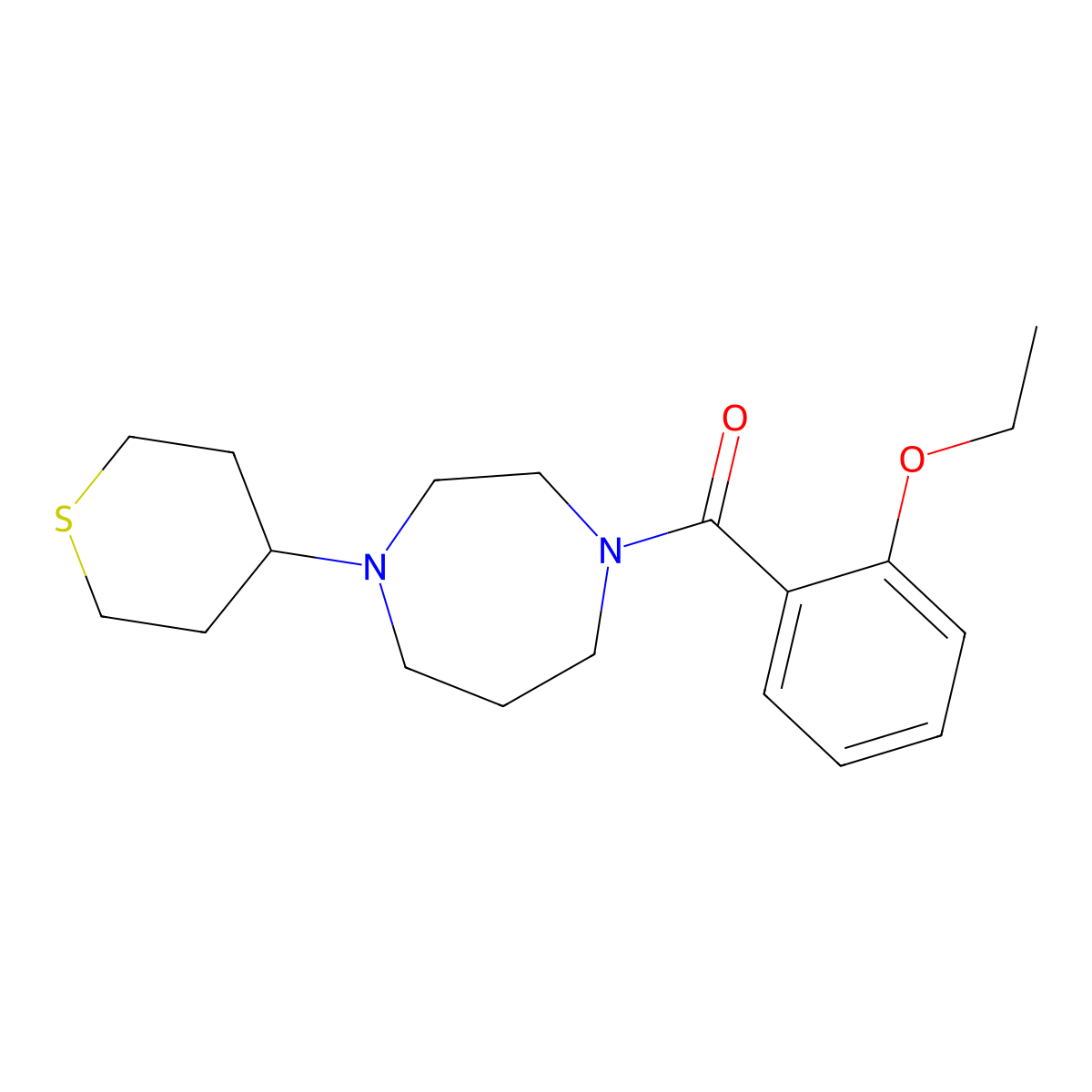 (2-ethoxyphenyl)(4-(tetrahydro-2H-thiopyran-4-yl)-1,4-diazepan-1-yl)methanone molecular structure, CAS 2034422-16-5