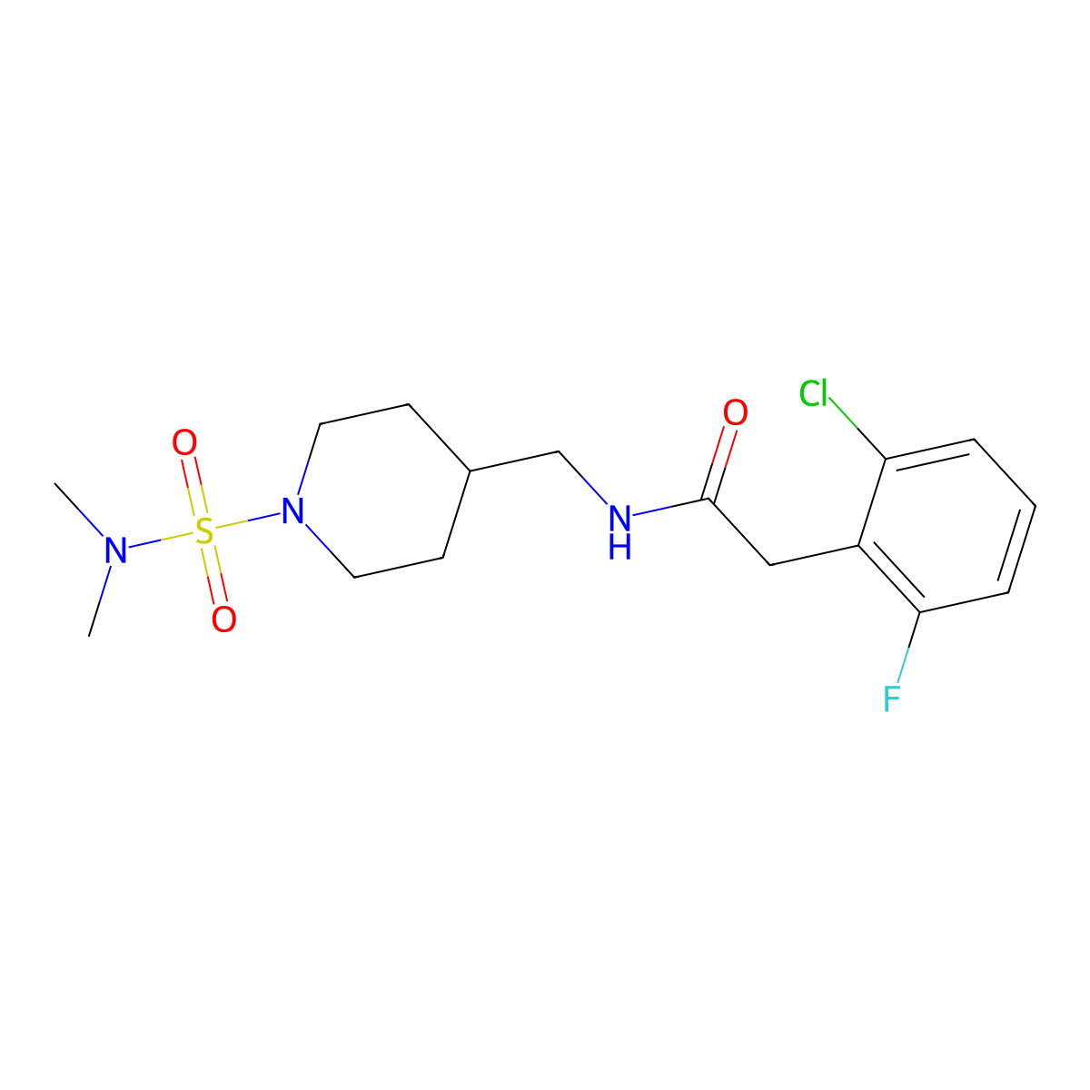 2-(2-chloro-6-fluorophenyl)-N-((1-(N,N-dimethylsulfamoyl)piperidin-4-yl)methyl)acetamide molecular structure, CAS 2034422-19-8