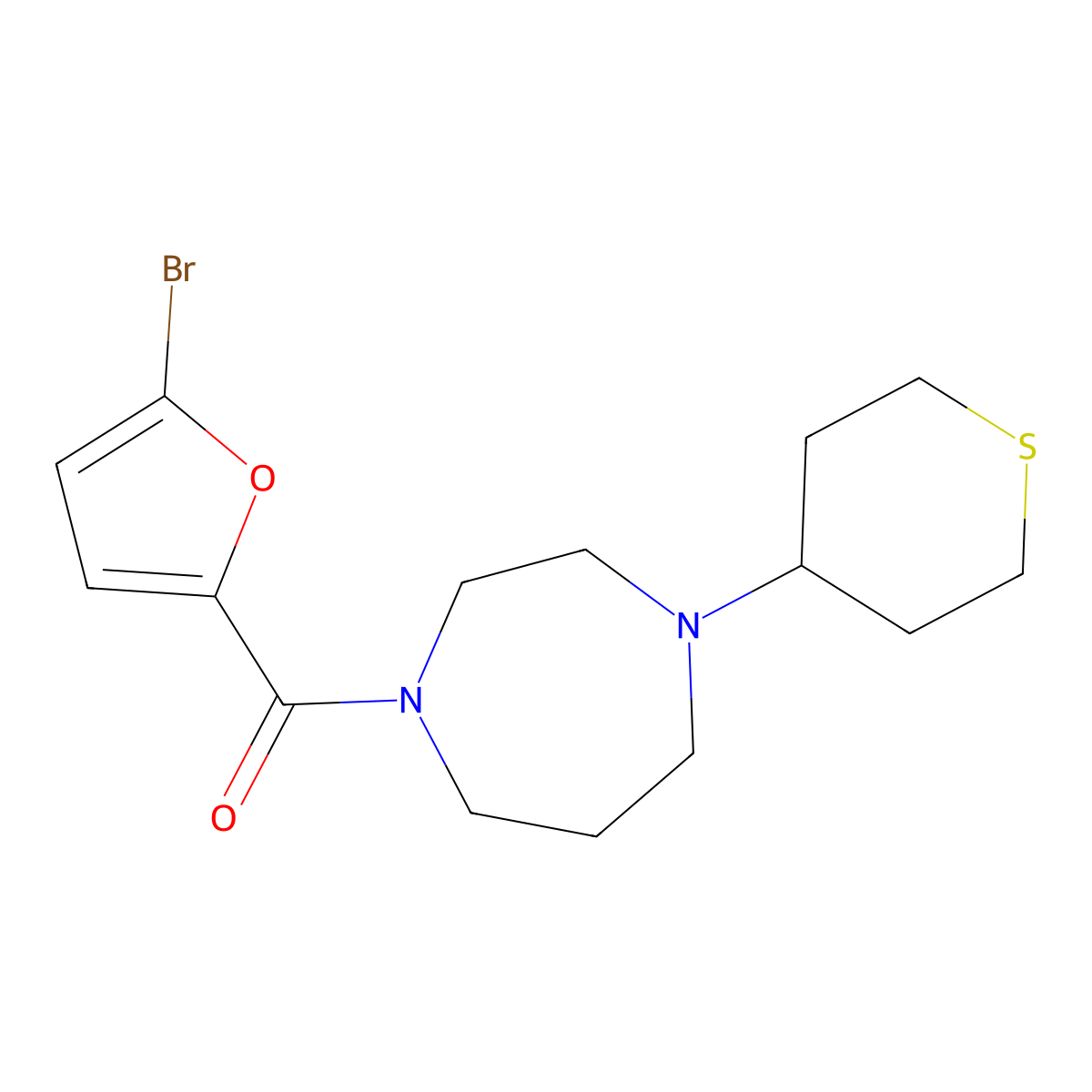 (5-bromofuran-2-yl)(4-(tetrahydro-2H-thiopyran-4-yl)-1,4-diazepan-1-yl)methanone molecular structure, CAS 2034422-24-5
