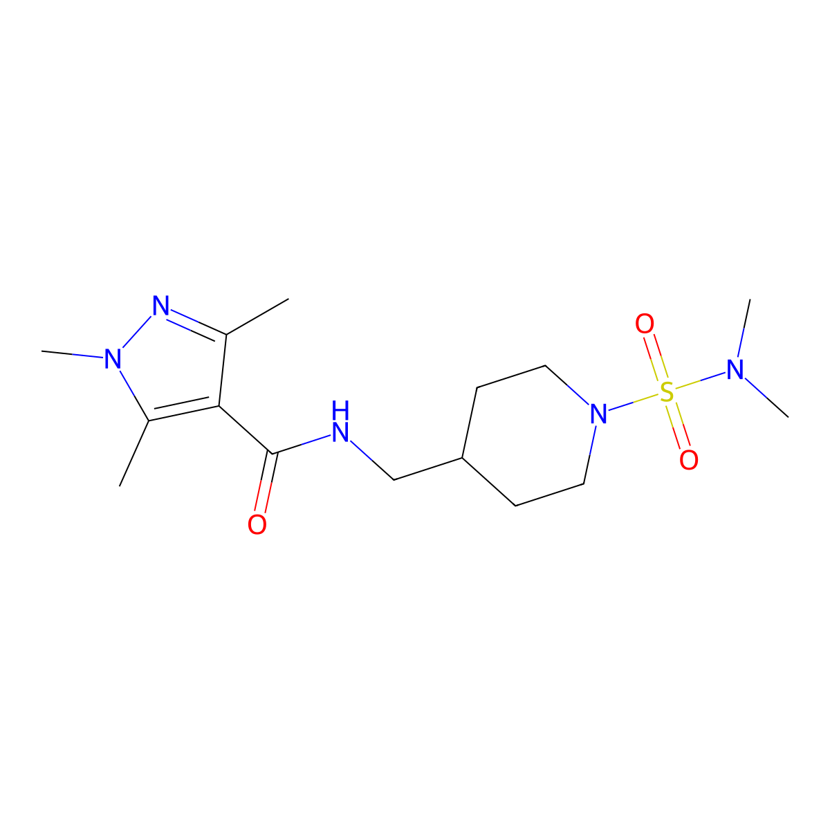 N-((1-(N,N-dimethylsulfamoyl)piperidin-4-yl)methyl)-1,3,5-trimethyl-1H-pyrazole-4-carboxamide molecular structure, CAS 2034422-27-8