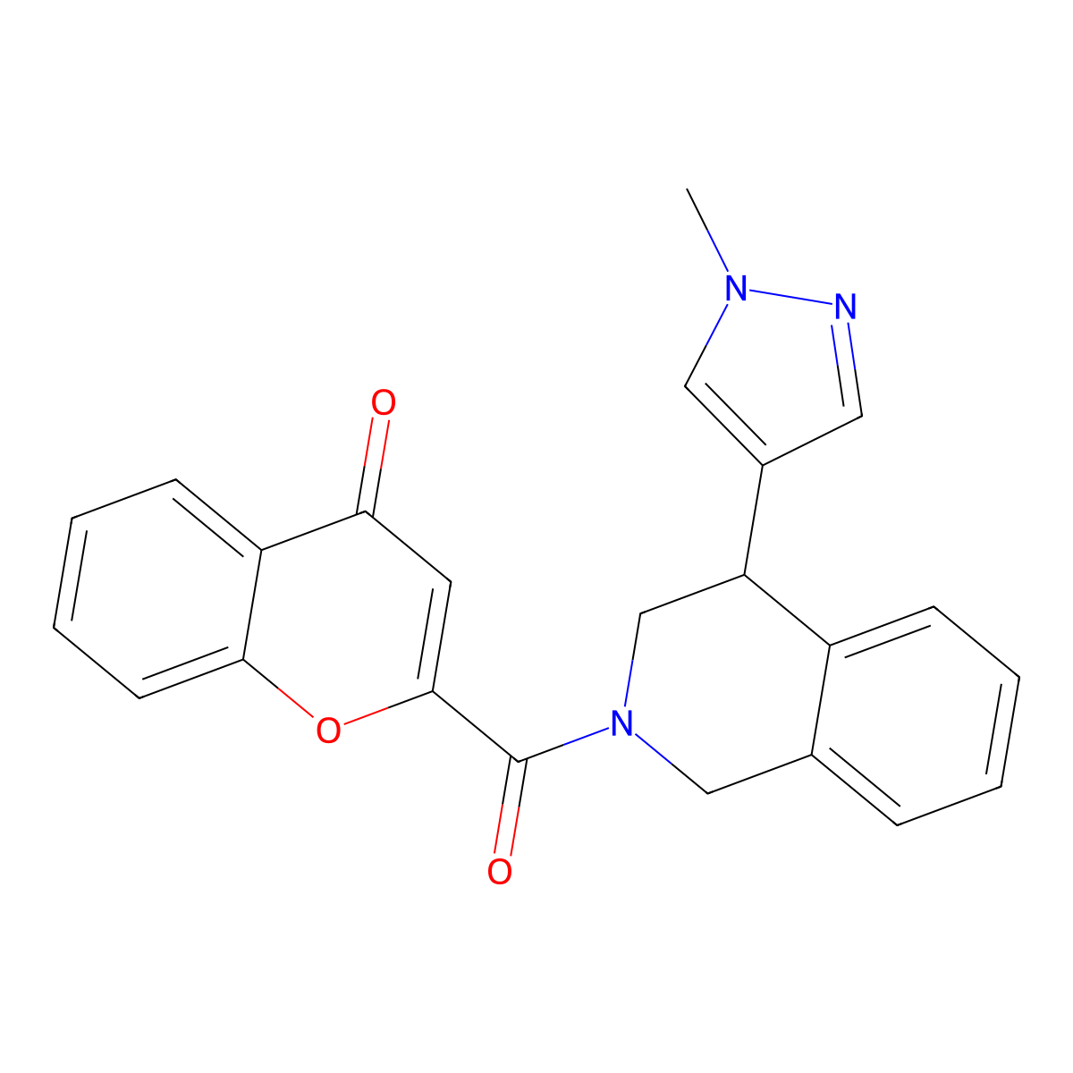 2-[4-(1-methyl-1H-pyrazol-4-yl)-1,2,3,4-tetrahydroisoquinoline-2-carbonyl]-4H-chromen-4-one molecular structure, CAS 2034422-29-0