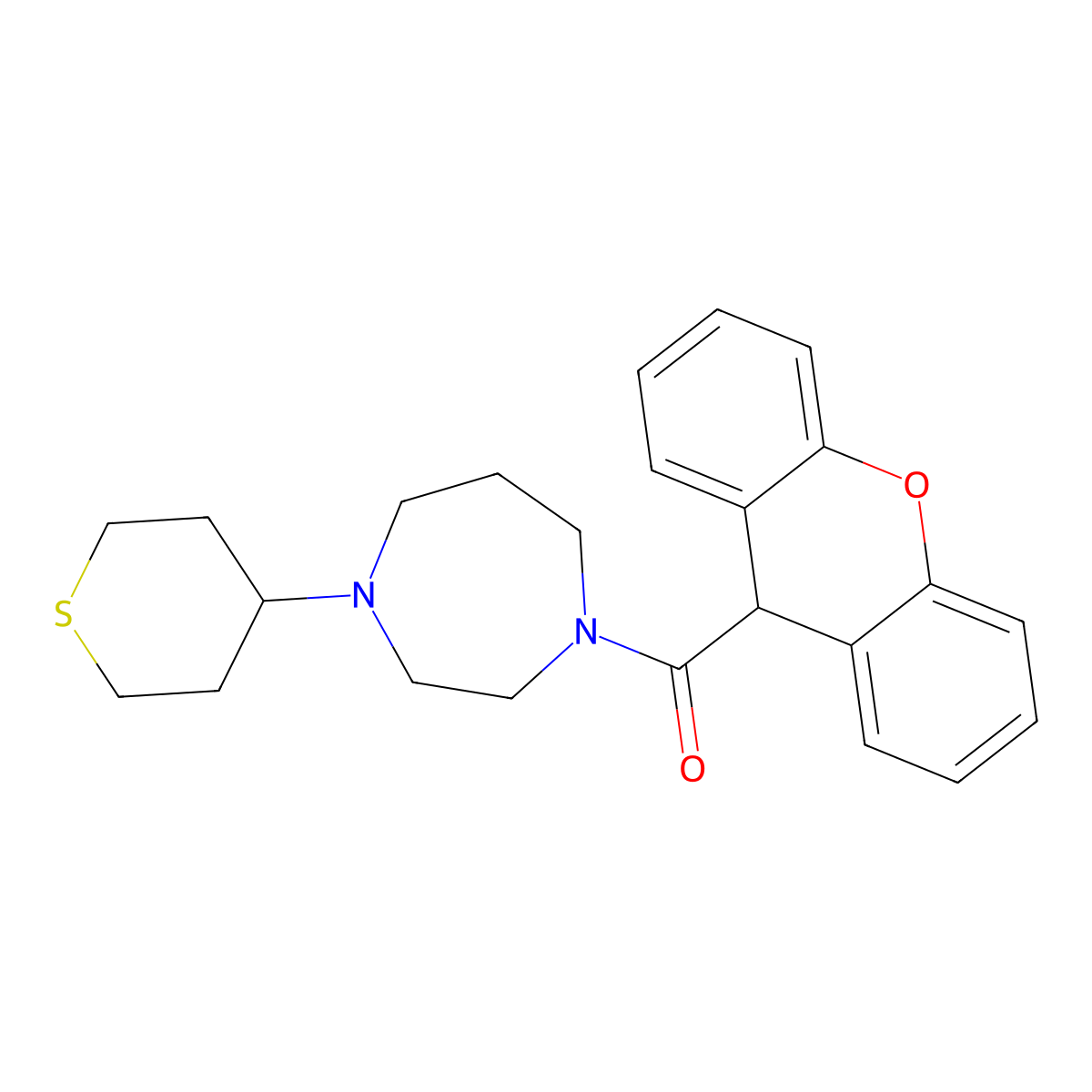 (4-(tetrahydro-2H-thiopyran-4-yl)-1,4-diazepan-1-yl)(9H-xanthen-9-yl)methanone molecular structure, CAS 2034422-31-4