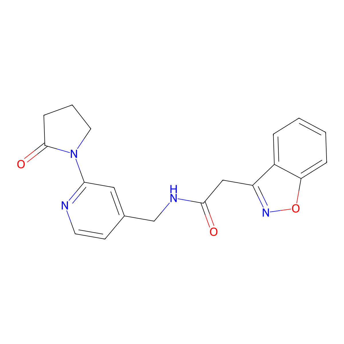 2-(benzo[d]isoxazol-3-yl)-N-((2-(2-oxopyrrolidin-1-yl)pyridin-4-yl)methyl)acetamide molecular structure, CAS 2034422-34-7