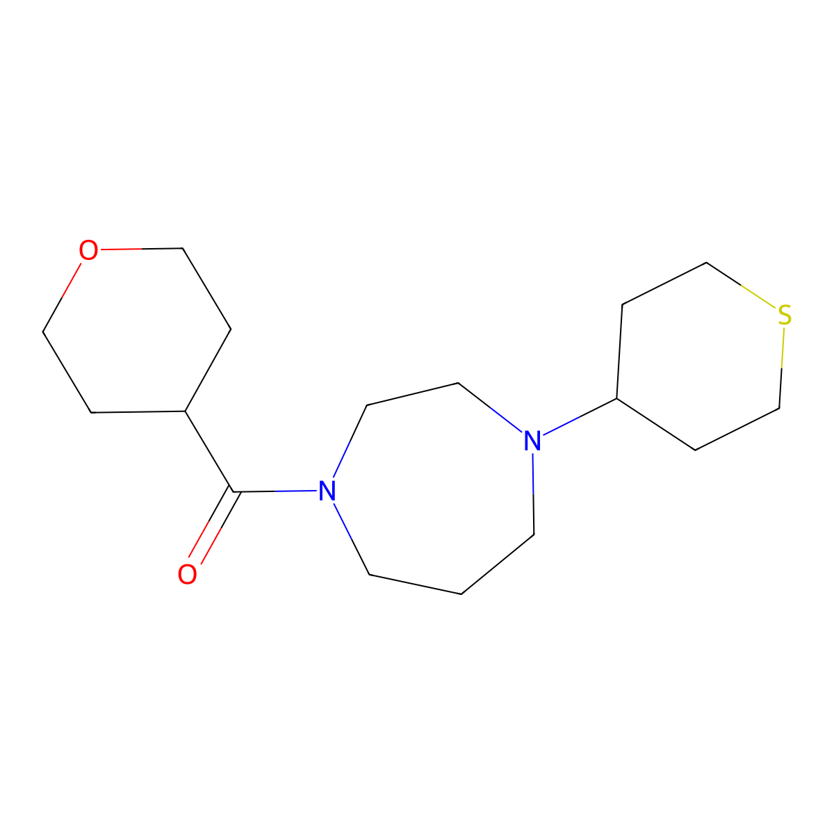 (tetrahydro-2H-pyran-4-yl)(4-(tetrahydro-2H-thiopyran-4-yl)-1,4-diazepan-1-yl)methanone molecular structure, CAS 2034422-37-0