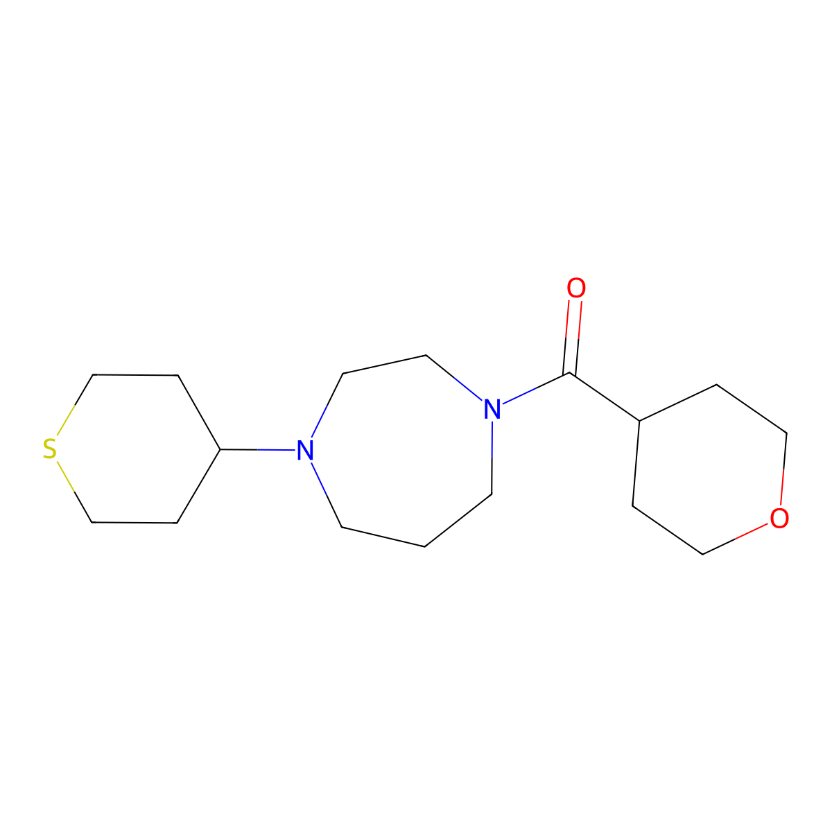 (tetrahydro-2H-pyran-4-yl)(4-(tetrahydro-2H-thiopyran-4-yl)-1,4-diazepan-1-yl)methanone molecular structure, CAS 2034422-37-0