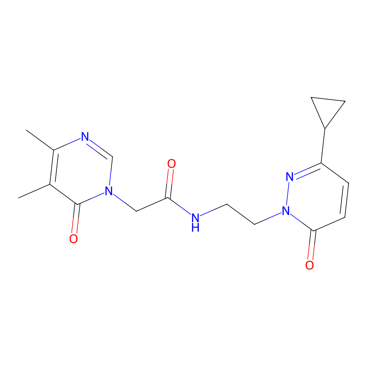 N-(2-(3-cyclopropyl-6-oxopyridazin-1(6H)-yl)ethyl)-2-(4,5-dimethyl-6-oxopyrimidin-1(6H)-yl)acetamide molecular structure, CAS 2034422-52-9