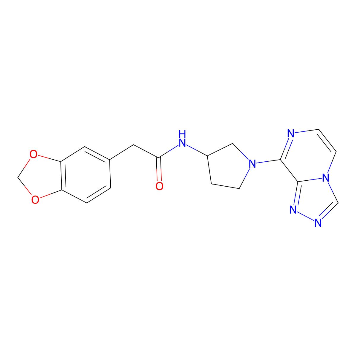 N-(1-([1,2,4]triazolo[4,3-a]pyrazin-8-yl)pyrrolidin-3-yl)-2-(benzo[d][1,3]dioxol-5-yl)acetamide molecular structure, CAS 2034422-55-2