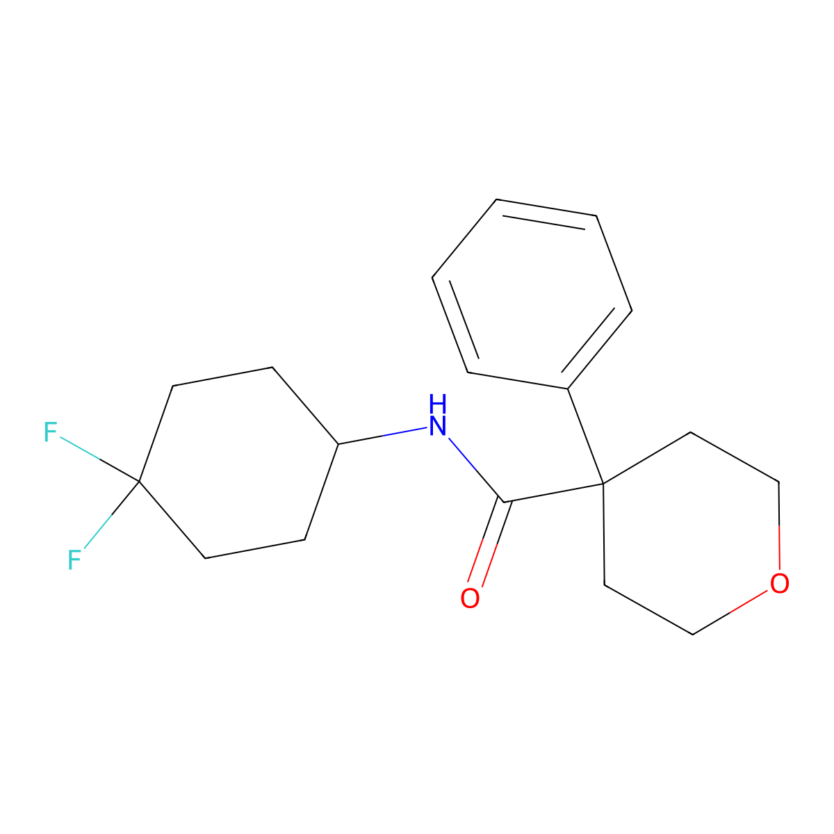 N-(4,4-difluorocyclohexyl)-4-phenyloxane-4-carboxamide molecular structure, CAS 2034422-56-3