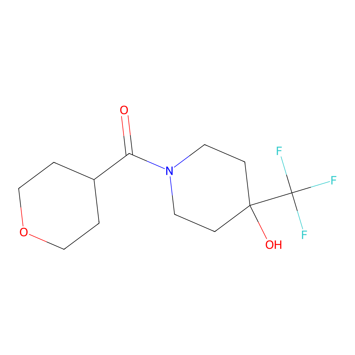 (4-hydroxy-4-(trifluoromethyl)piperidin-1-yl)(tetrahydro-2H-pyran-4-yl)methanone molecular structure, CAS 2034422-57-4
