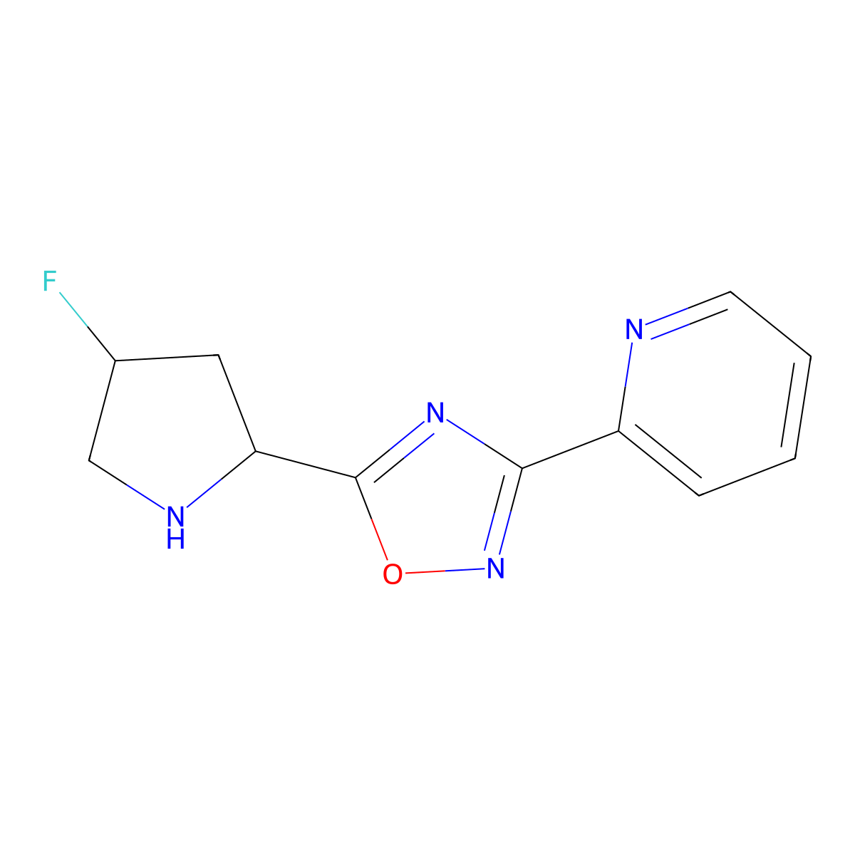 5-(4-Fluoropyrrolidin-2-yl)-3-(pyridin-2-yl)-1,2,4-oxadiazole molecular structure, CAS 2034422-64-3