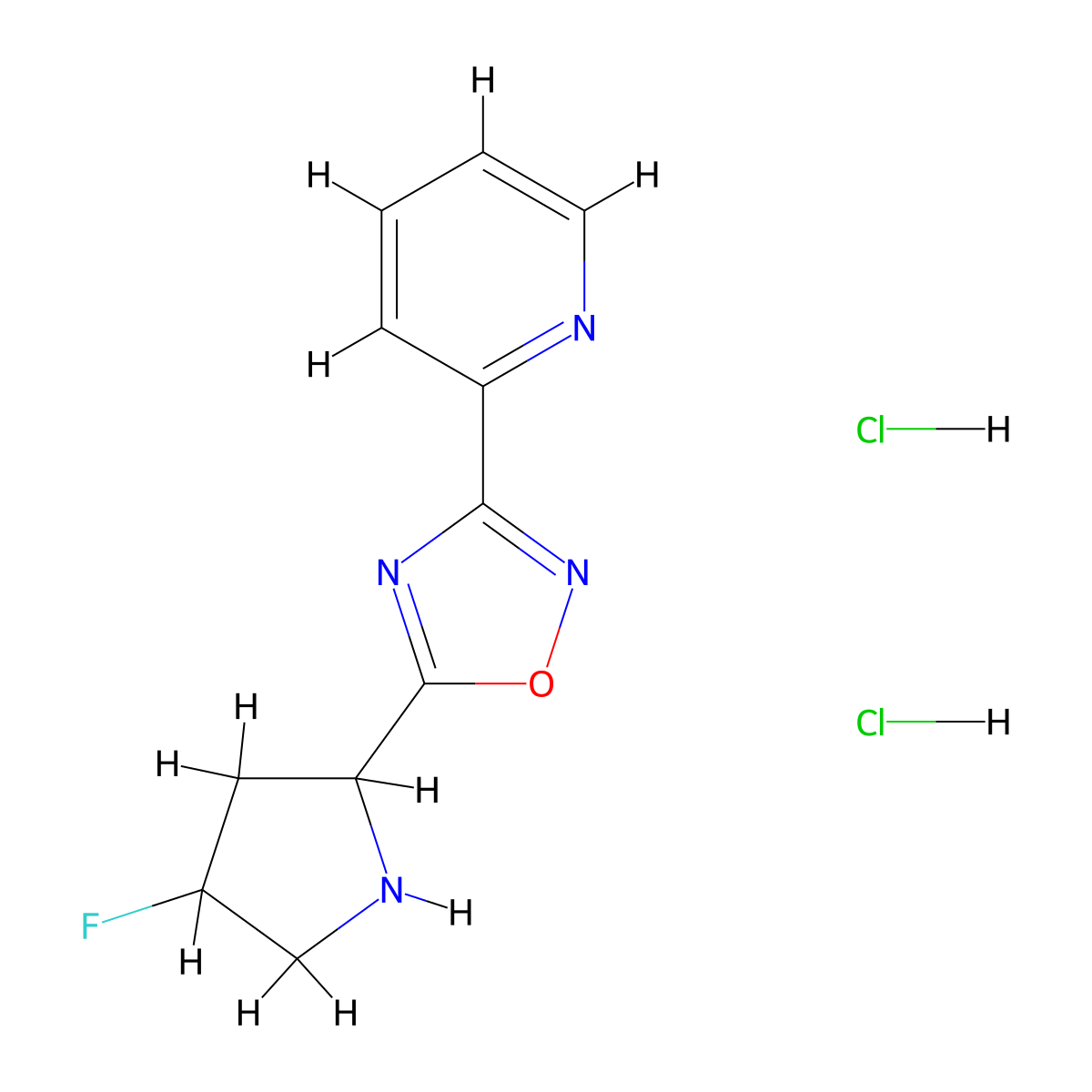 2-[5-(4-Fluoropyrrolidin-2-yl)-1,2,4-oxadiazol-3-yl]pyridine dihydrochloride molecular structure, CAS 2034422-65-4
