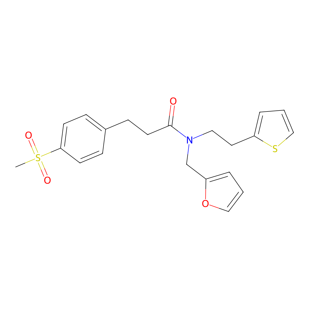 N-(furan-2-ylmethyl)-3-(4-(methylsulfonyl)phenyl)-N-(2-(thiophen-2-yl)ethyl)propanamide molecular structure, CAS 2034422-66-5