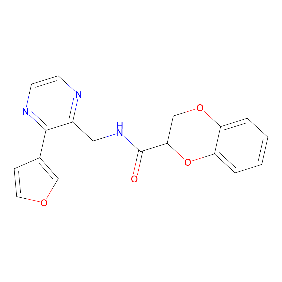 N-((3-(furan-3-yl)pyrazin-2-yl)methyl)-2,3-dihydrobenzo[b][1,4]dioxine-2-carboxamide molecular structure, CAS 2034422-73-4