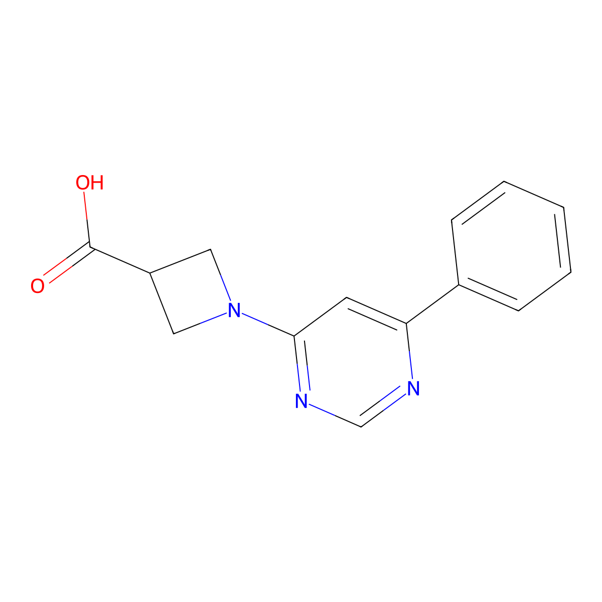 1-(6-Phenylpyrimidin-4-yl)azetidine-3-carboxylic acid molecular structure, CAS 2034422-79-0
