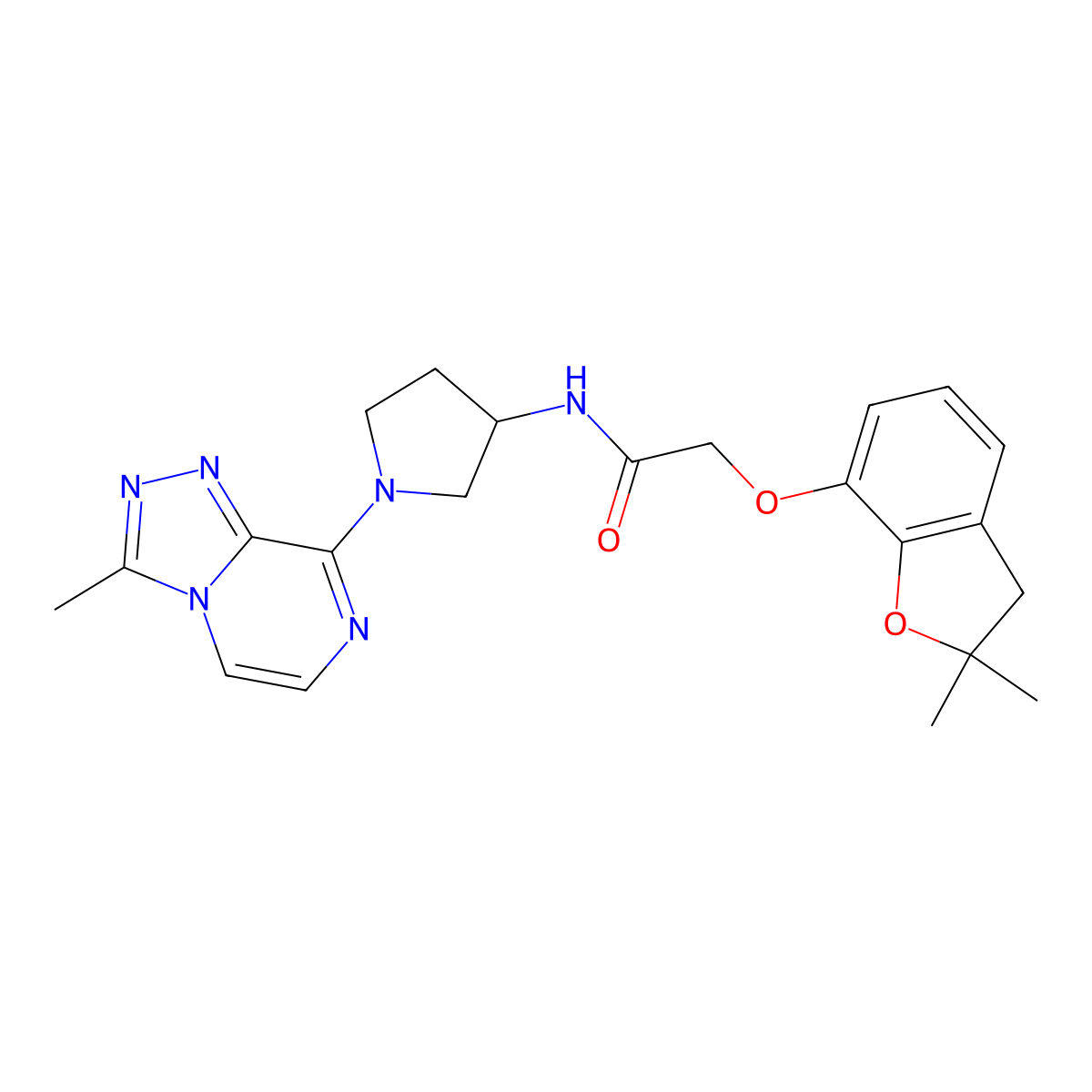 2-((2,2-dimethyl-2,3-dihydrobenzofuran-7-yl)oxy)-N-(1-(3-methyl-[1,2,4]triazolo[4,3-a]pyrazin-8-yl)pyrrolidin-3-yl)acetamide molecular structure, CAS 2034422-81-4