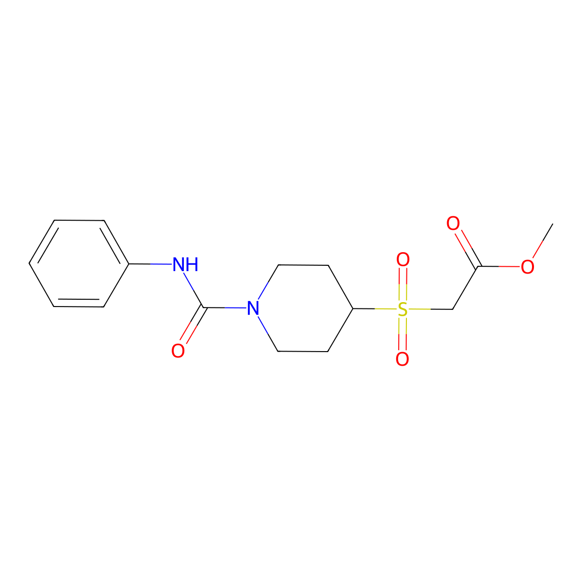 Methyl 2-((1-(phenylcarbamoyl)piperidin-4-yl)sulfonyl)acetate molecular structure, CAS 2034422-85-8