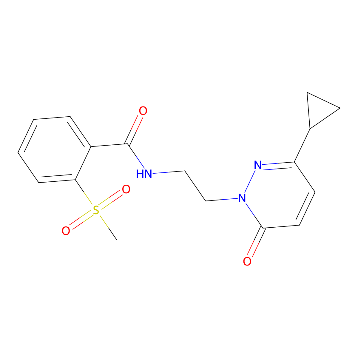 N-(2-(3-cyclopropyl-6-oxopyridazin-1(6H)-yl)ethyl)-2-(methylsulfonyl)benzamide molecular structure, CAS 2034422-86-9
