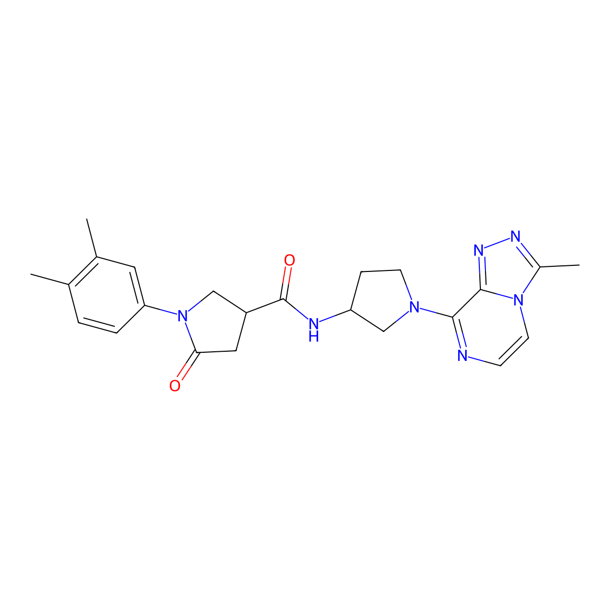 1-(3,4-dimethylphenyl)-N-(1-{3-methyl-[1,2,4]triazolo[4,3-a]pyrazin-8-yl}pyrrolidin-3-yl)-5-oxopyrrolidine-3-carboxamide molecular structure, CAS 2034422-88-1
