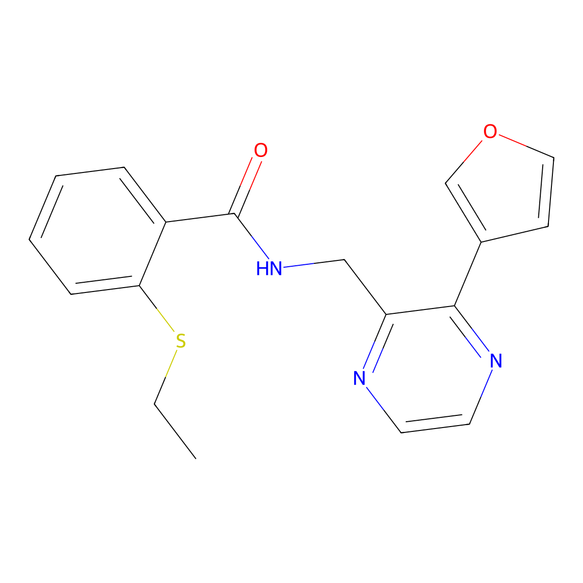2-(ethylthio)-N-((3-(furan-3-yl)pyrazin-2-yl)methyl)benzamide molecular structure, CAS 2034422-89-2