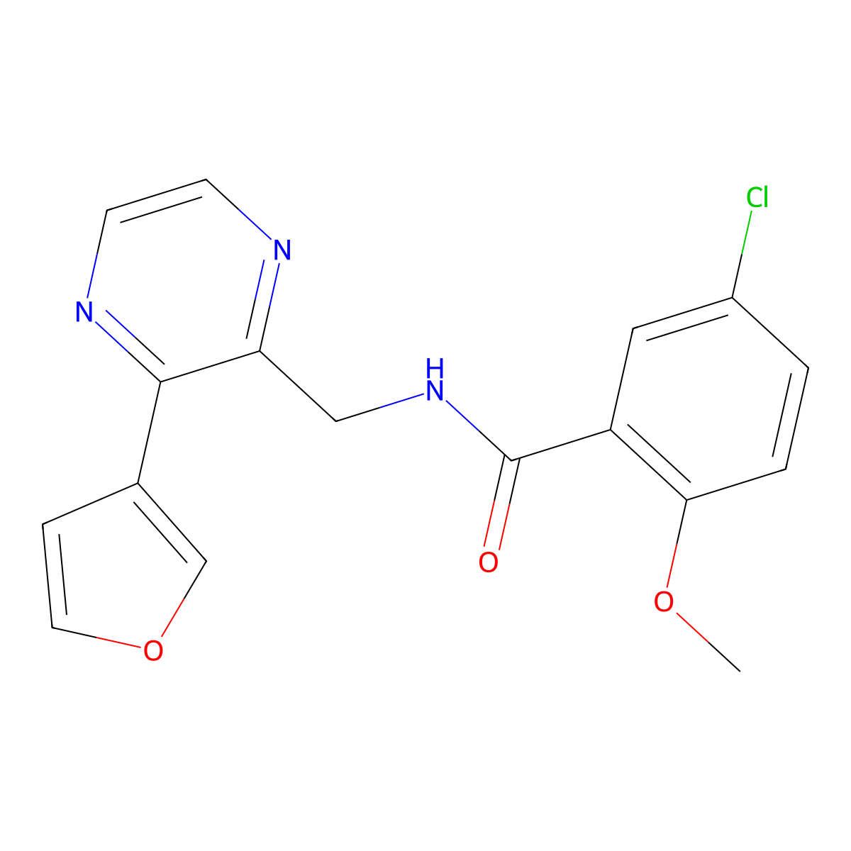 5-chloro-N-((3-(furan-3-yl)pyrazin-2-yl)methyl)-2-methoxybenzamide molecular structure, CAS 2034422-90-5