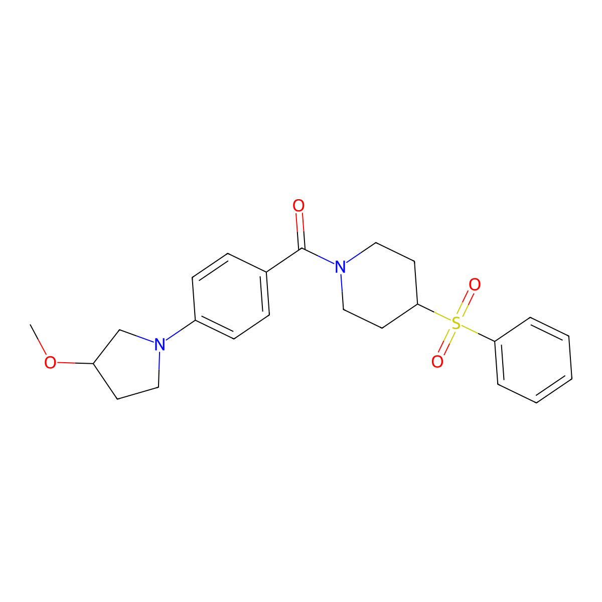 (4-(3-Methoxypyrrolidin-1-yl)phenyl)(4-(phenylsulfonyl)piperidin-1-yl)methanone molecular structure, CAS 2034422-91-6