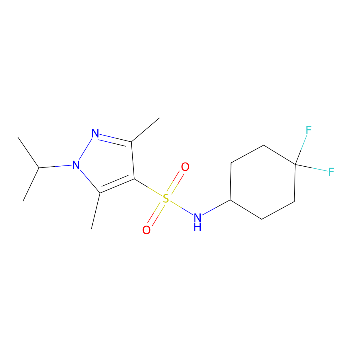 N-(4,4-difluorocyclohexyl)-1-isopropyl-3,5-dimethyl-1H-pyrazole-4-sulfonamide molecular structure, CAS 2034422-93-8