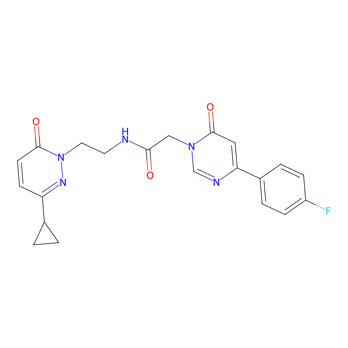 N-(2-(3-cyclopropyl-6-oxopyridazin-1(6H)-yl)ethyl)-2-(4-(4-fluorophenyl)-6-oxopyrimidin-1(6H)-yl)acetamide molecular structure, CAS 2034422-94-9