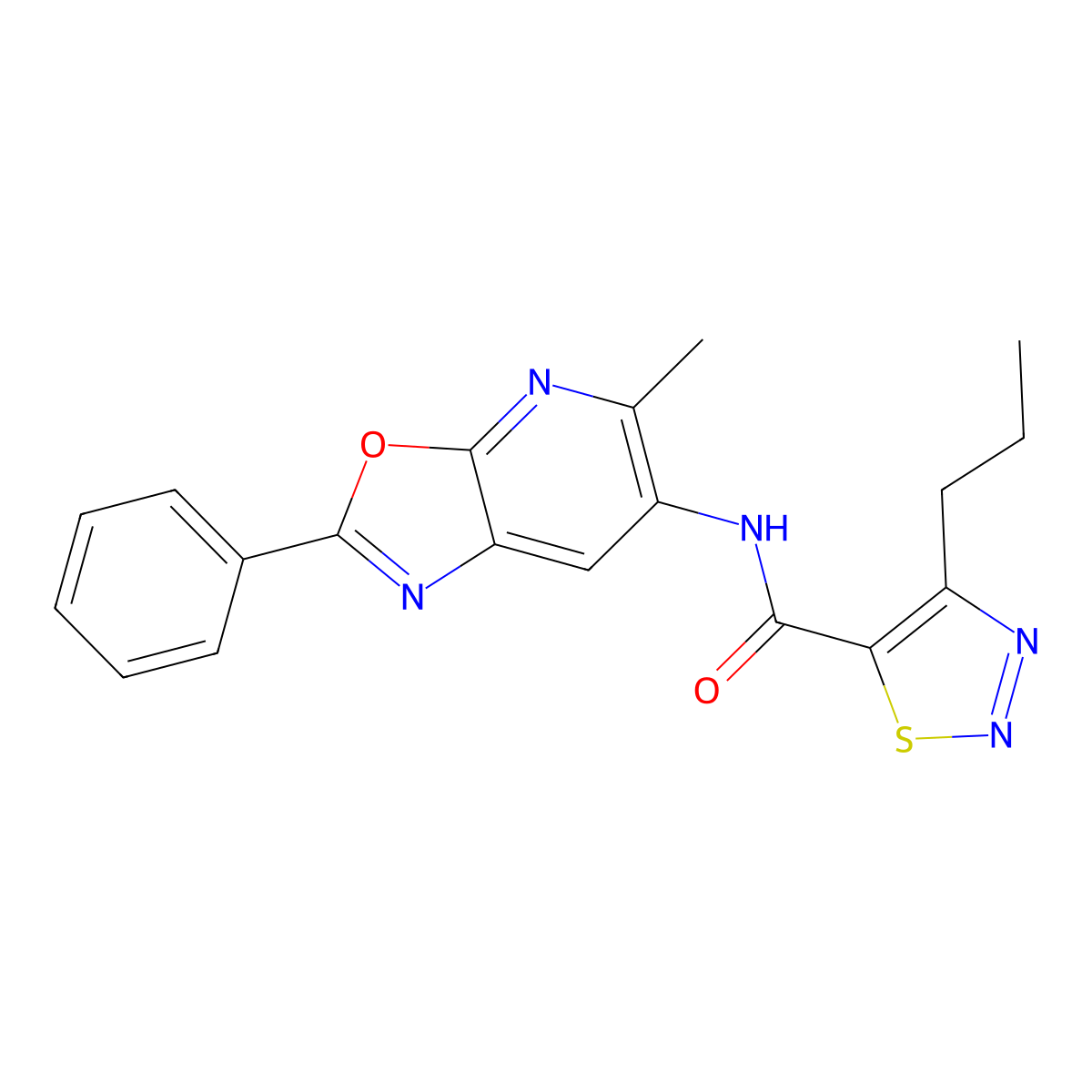 N-(5-methyl-2-phenyloxazolo[5,4-b]pyridin-6-yl)-4-propyl-1,2,3-thiadiazole-5-carboxamide molecular structure, CAS 2034423-00-0