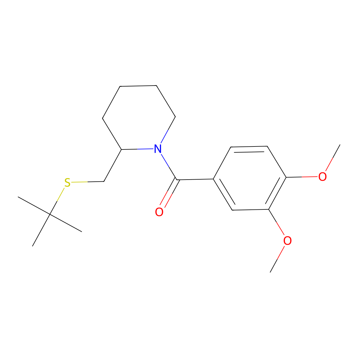 (2-((Tert-butylthio)methyl)piperidin-1-yl)(3,4-dimethoxyphenyl)methanone molecular structure, CAS 2034423-01-1