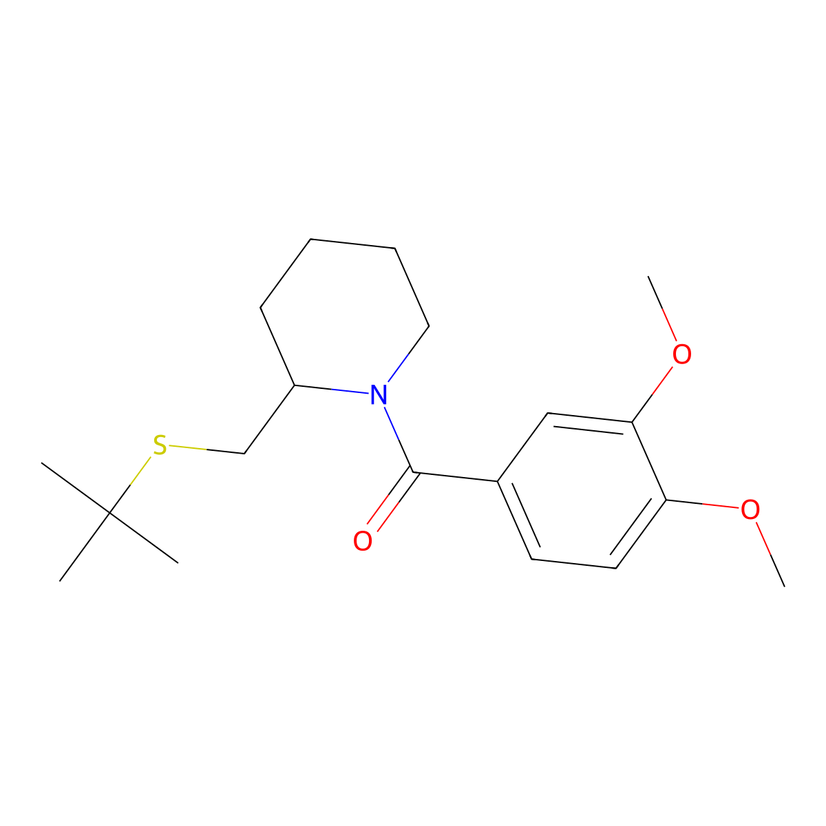 (2-((Tert-butylthio)methyl)piperidin-1-yl)(3,4-dimethoxyphenyl)methanone molecular structure, CAS 2034423-01-1