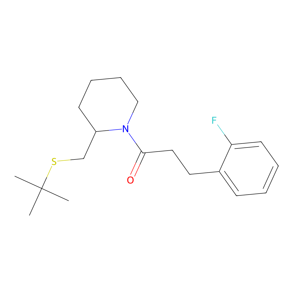 1-(2-((Tert-butylthio)methyl)piperidin-1-yl)-3-(2-fluorophenyl)propan-1-one molecular structure, CAS 2034423-07-7