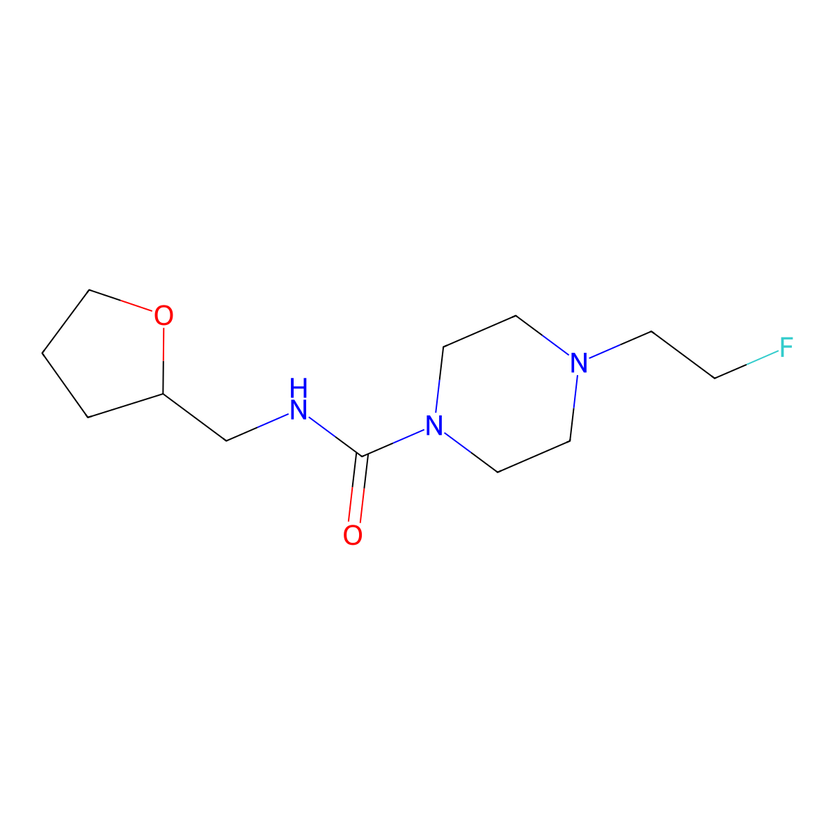 4-(2-fluoroethyl)-N-((tetrahydrofuran-2-yl)methyl)piperazine-1-carboxamide molecular structure, CAS 2034423-08-8