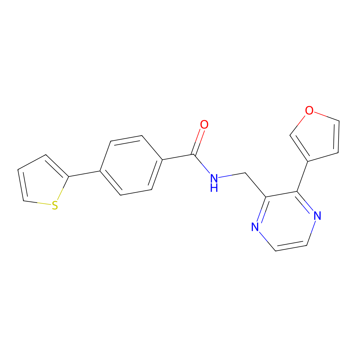 N-((3-(furan-3-yl)pyrazin-2-yl)methyl)-4-(thiophen-2-yl)benzamide molecular structure, CAS 2034423-14-6