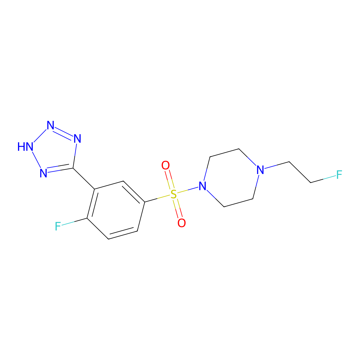 1-((4-fluoro-3-(1H-tetrazol-5-yl)phenyl)sulfonyl)-4-(2-fluoroethyl)piperazine molecular structure, CAS 2034423-19-1