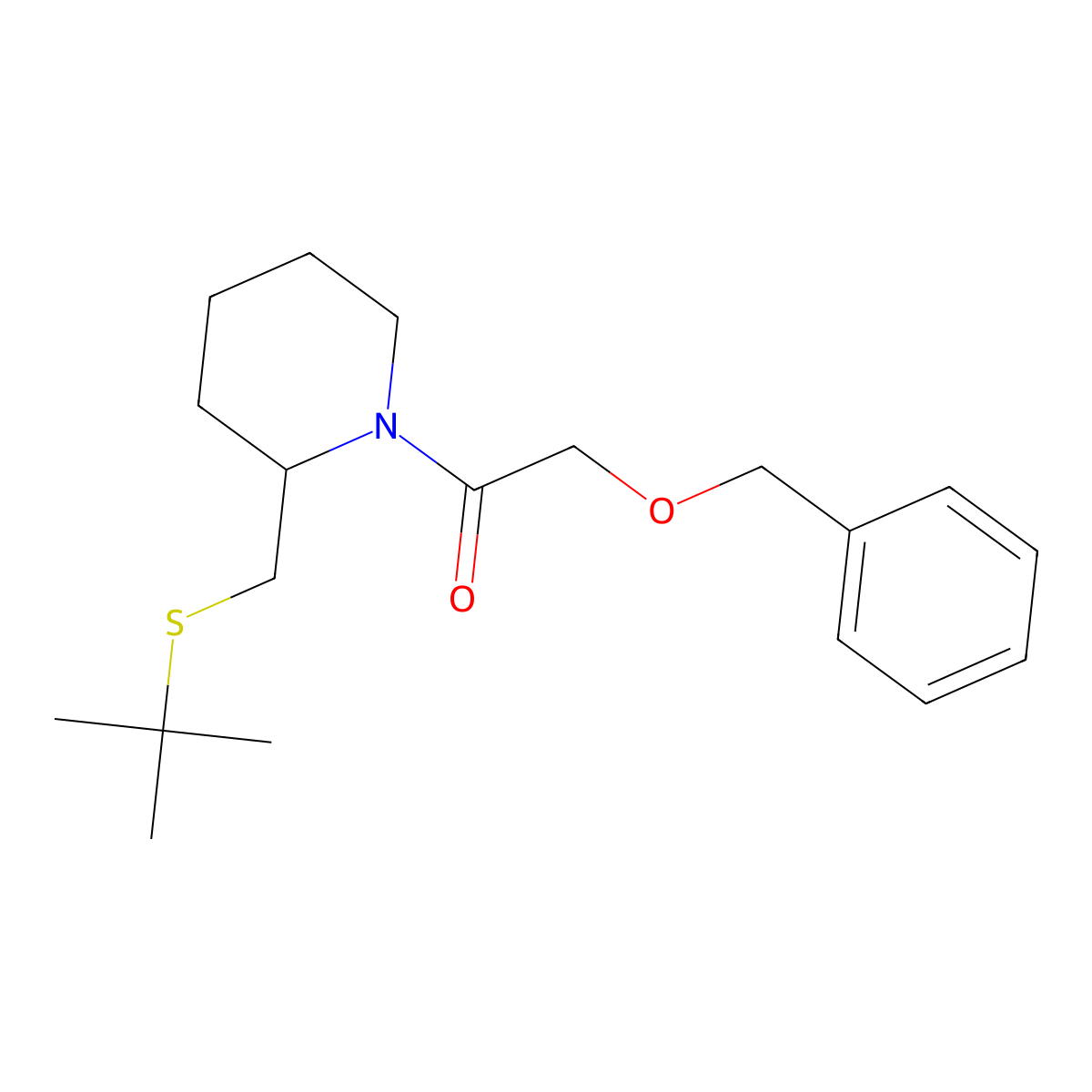 2-(Benzyloxy)-1-(2-((tert-butylthio)methyl)piperidin-1-yl)ethanone molecular structure, CAS 2034423-25-9