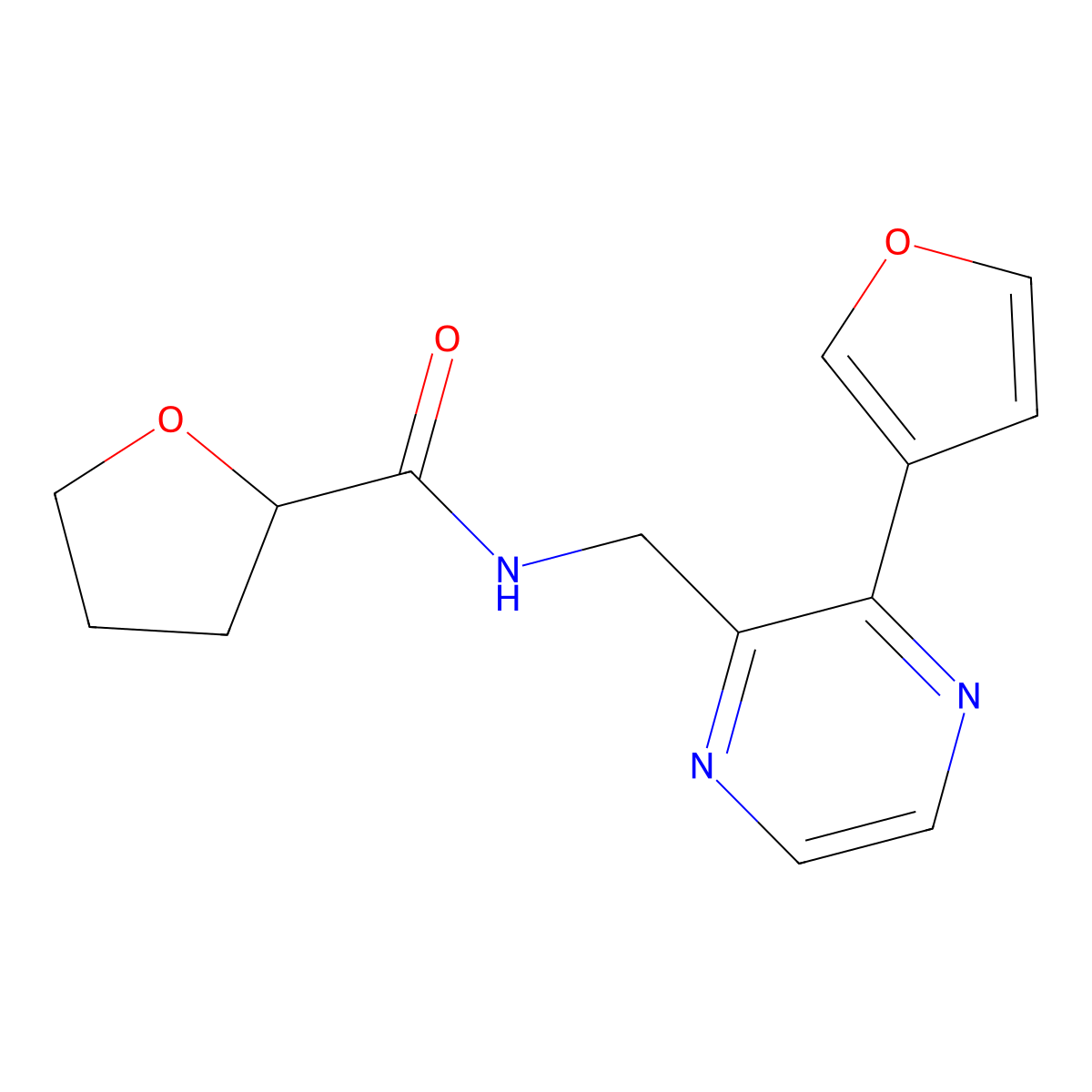 N-((3-(furan-3-yl)pyrazin-2-yl)methyl)tetrahydrofuran-2-carboxamide molecular structure, CAS 2034423-28-2