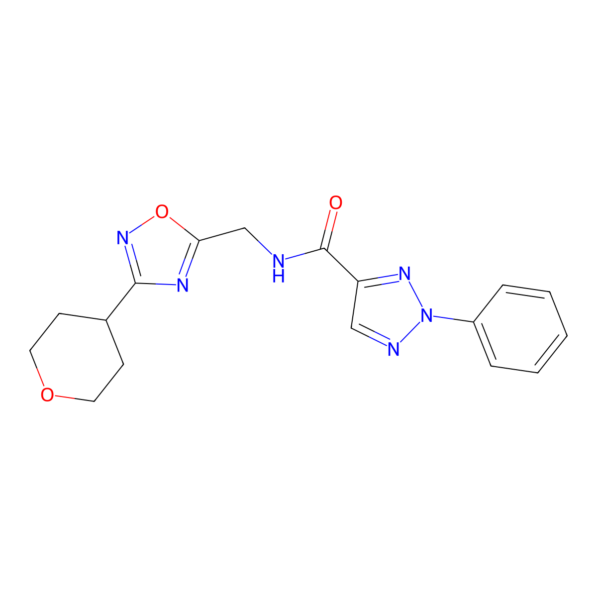2-phenyl-N-((3-(tetrahydro-2H-pyran-4-yl)-1,2,4-oxadiazol-5-yl)methyl)-2H-1,2,3-triazole-4-carboxamide molecular structure, CAS 2034423-32-8