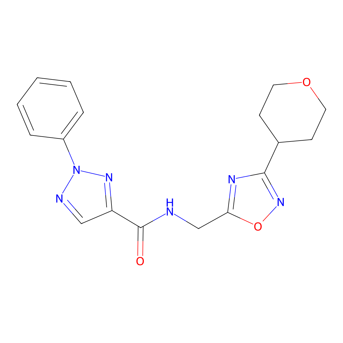 2-phenyl-N-((3-(tetrahydro-2H-pyran-4-yl)-1,2,4-oxadiazol-5-yl)methyl)-2H-1,2,3-triazole-4-carboxamide molecular structure, CAS 2034423-32-8