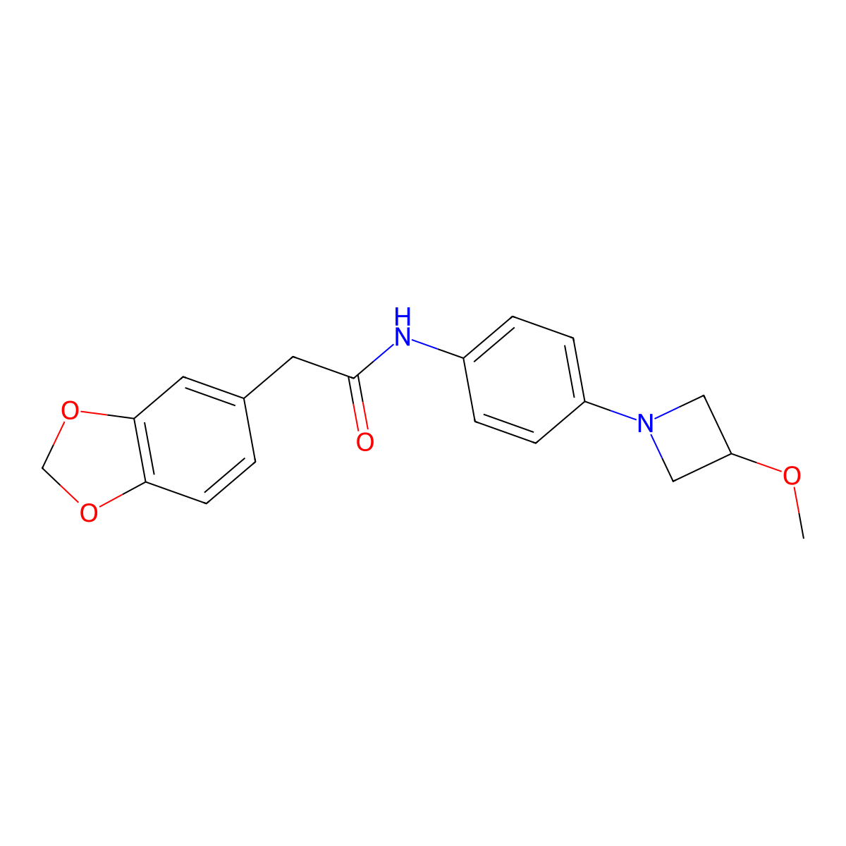 2-(benzo[d][1,3]dioxol-5-yl)-N-(4-(3-methoxyazetidin-1-yl)phenyl)acetamide molecular structure, CAS 2034423-35-1