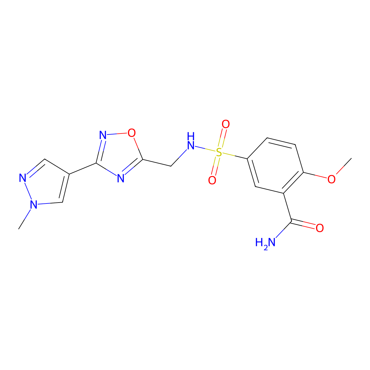 2-methoxy-5-(N-((3-(1-methyl-1H-pyrazol-4-yl)-1,2,4-oxadiazol-5-yl)methyl)sulfamoyl)benzamide molecular structure, CAS 2034423-36-2
