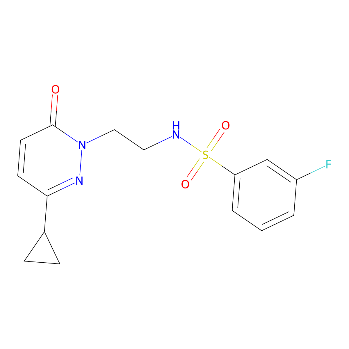 N-(2-(3-cyclopropyl-6-oxopyridazin-1(6H)-yl)ethyl)-3-fluorobenzenesulfonamide molecular structure, CAS 2034423-39-5