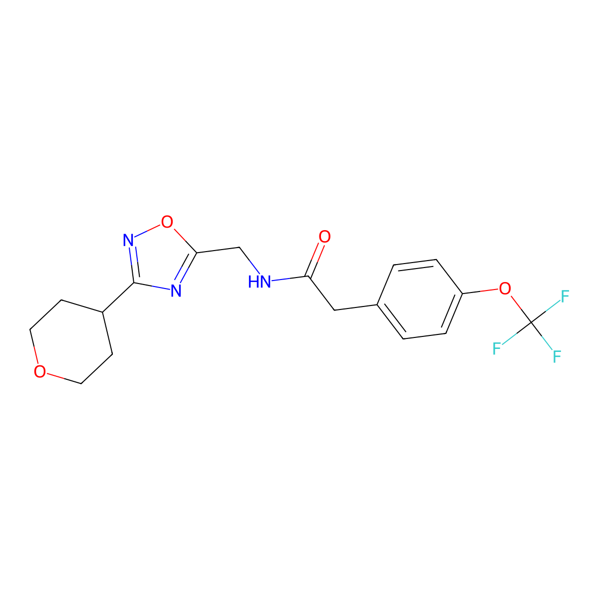 N-((3-(tetrahydro-2H-pyran-4-yl)-1,2,4-oxadiazol-5-yl)methyl)-2-(4-(trifluoromethoxy)phenyl)acetamide molecular structure, CAS 2034423-41-9