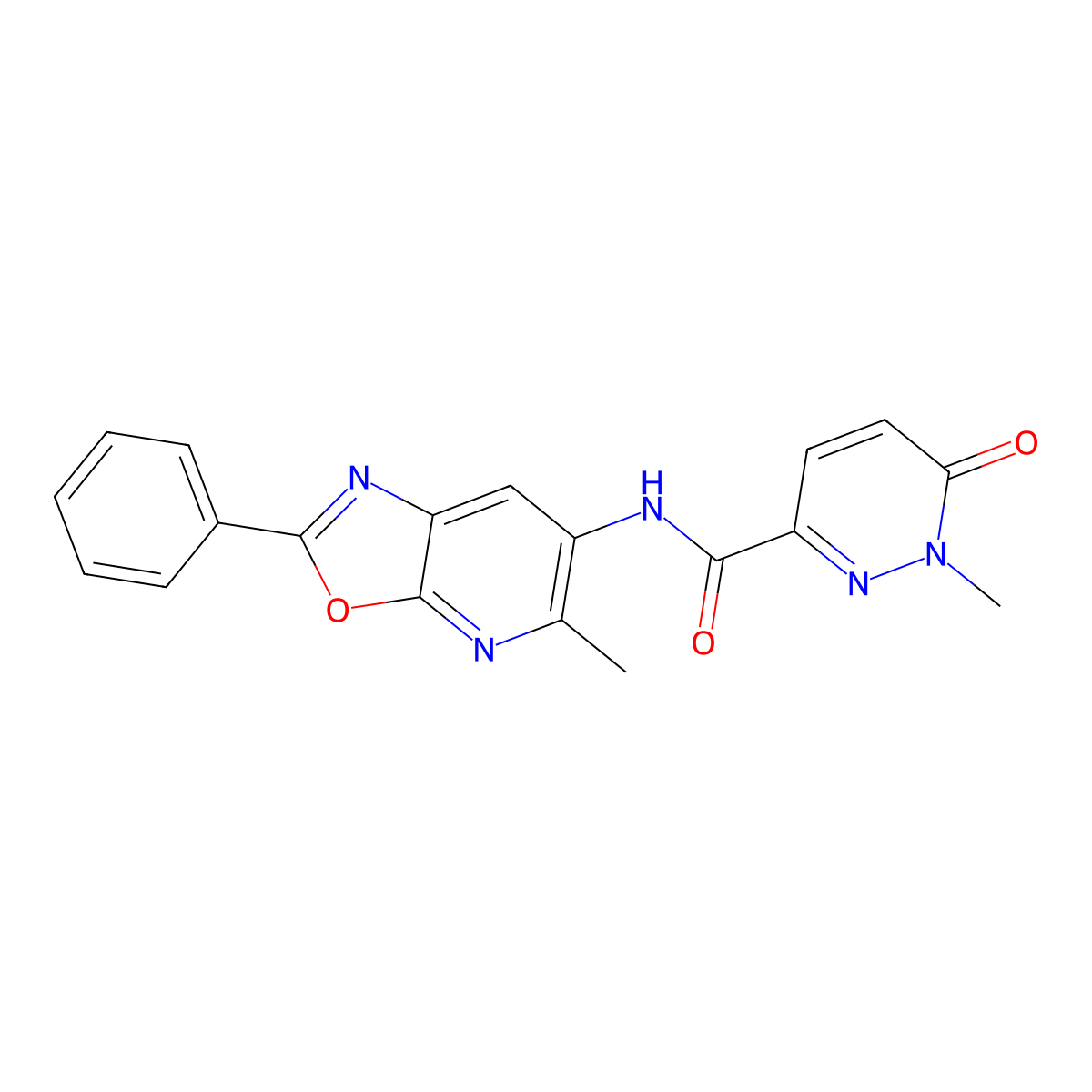 1-methyl-N-(5-methyl-2-phenyloxazolo[5,4-b]pyridin-6-yl)-6-oxo-1,6-dihydropyridazine-3-carboxamide molecular structure, CAS 2034423-44-2