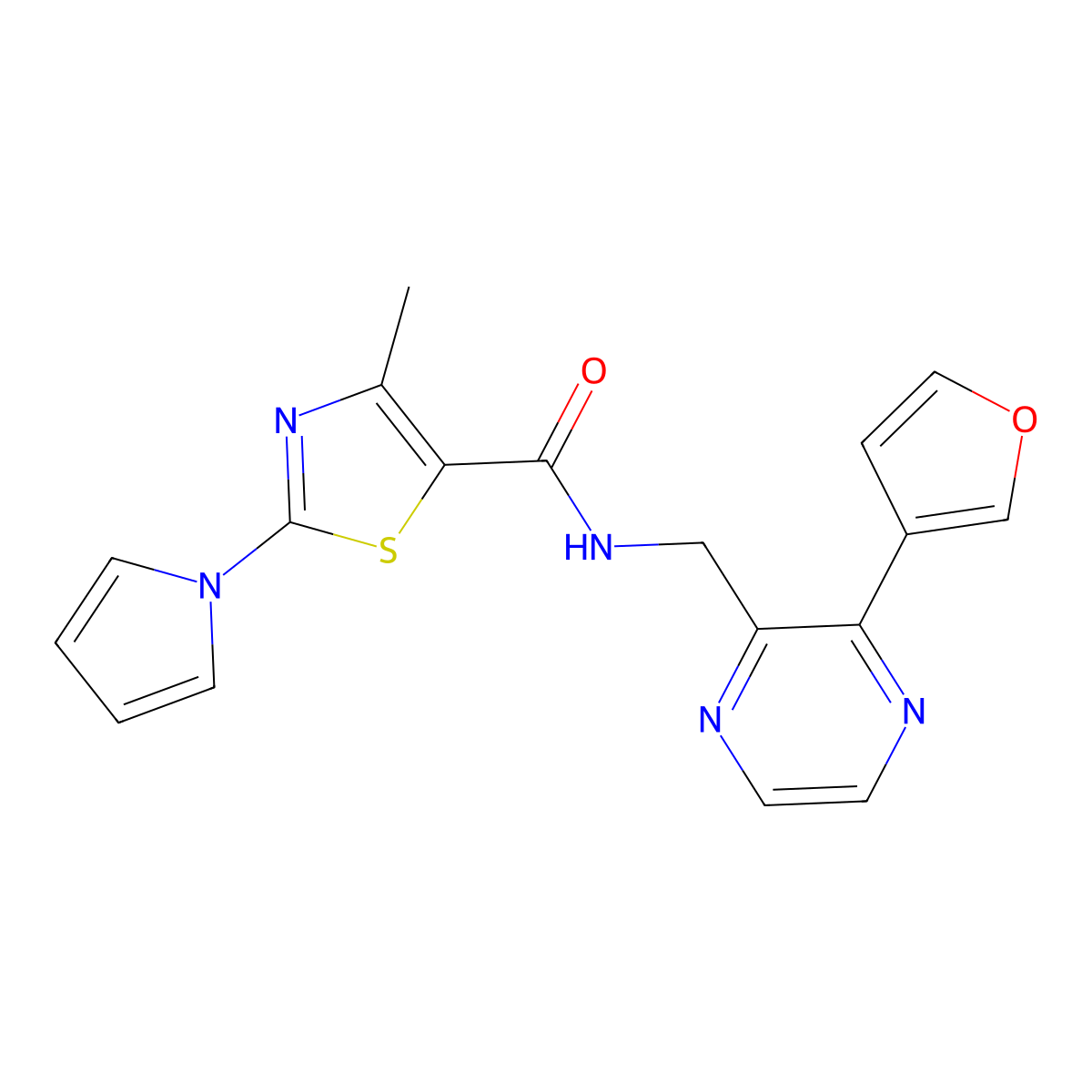 N-((3-(furan-3-yl)pyrazin-2-yl)methyl)-4-methyl-2-(1H-pyrrol-1-yl)thiazole-5-carboxamide molecular structure, CAS 2034423-48-6
