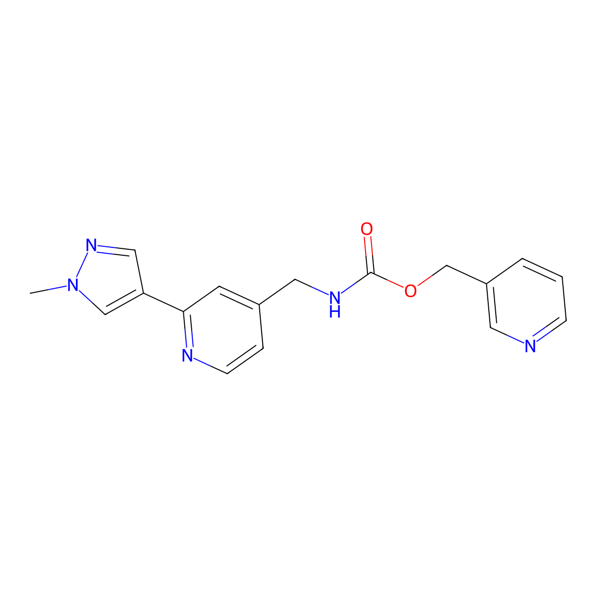 pyridin-3-ylmethyl ((2-(1-methyl-1H-pyrazol-4-yl)pyridin-4-yl)methyl)carbamate molecular structure, CAS 2034423-69-1
