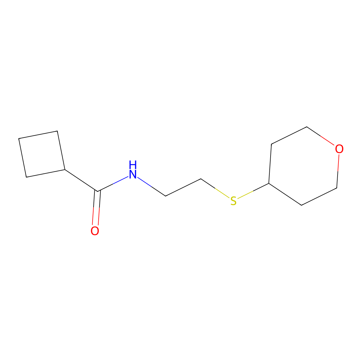 N-[2-(oxan-4-ylsulfanyl)ethyl]cyclobutanecarboxamide molecular structure, CAS 2034423-71-5