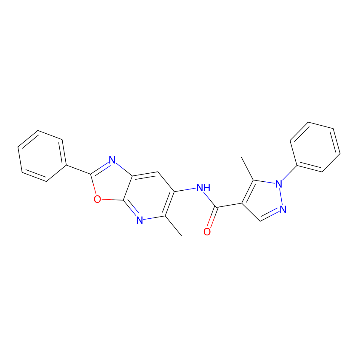 5-methyl-N-(5-methyl-2-phenyloxazolo[5,4-b]pyridin-6-yl)-1-phenyl-1H-pyrazole-4-carboxamide molecular structure, CAS 2034423-75-9