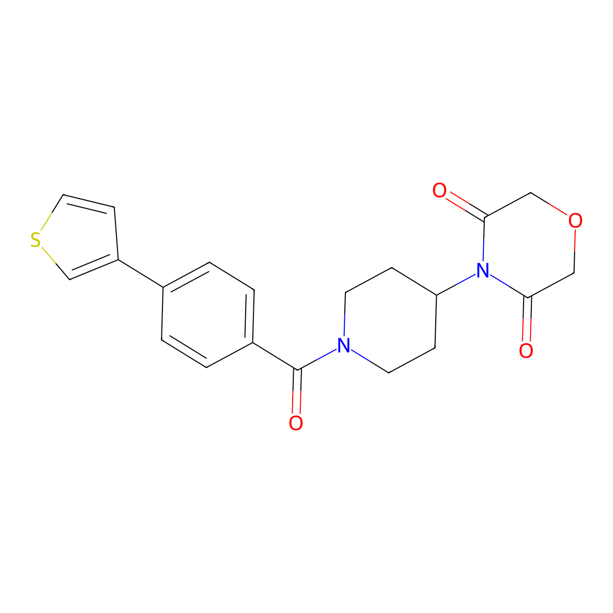 4-(1-(4-(Thiophen-3-yl)benzoyl)piperidin-4-yl)morpholine-3,5-dione molecular structure, CAS 2034423-77-1